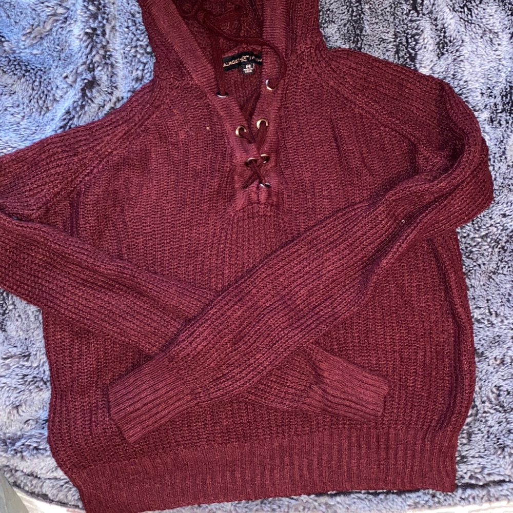 Knit sweater with hood